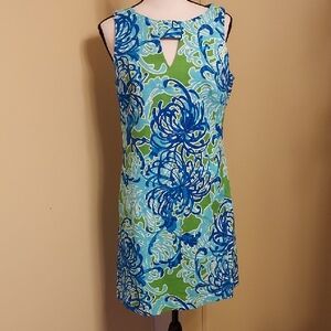 Taylor Blue and Green Floral Mini Sheath Dress